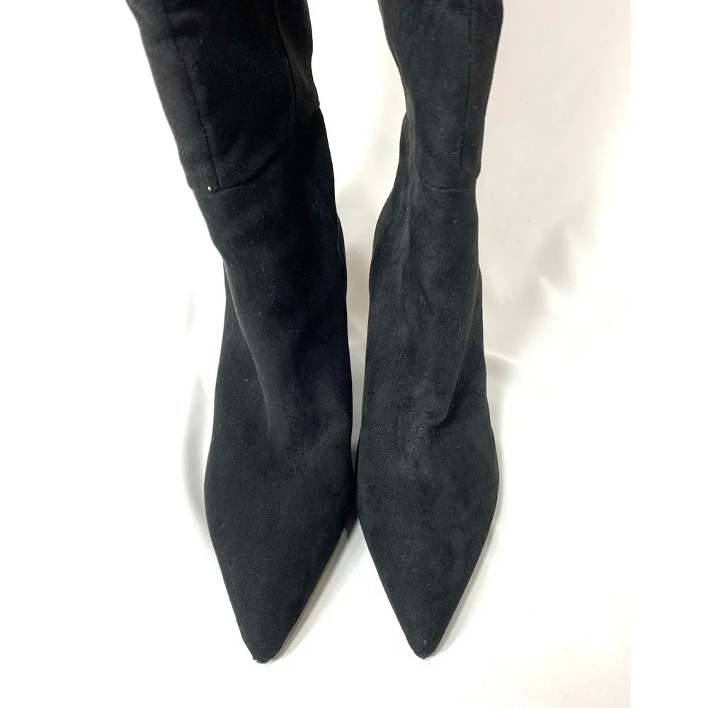 Mango MNG Suede Boots Womens 37 Black Knee High Slim 3